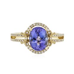 14KT Yellow Gold 2.29ct Tanzanite and Diamond Ring