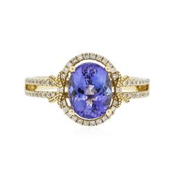 14KT Yellow Gold 2.29ct Tanzanite and Diamond Ring