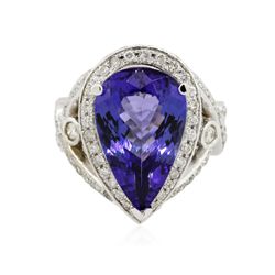 14KT White Gold 7.40ct GIA Certified Tanzanite and Diamond Ring