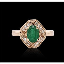 14KT Rose Gold 1.06ct Emerald and Diamond Ring