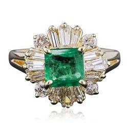 14KT Yellow Gold 1.18ct Emerald and Diamond Ring