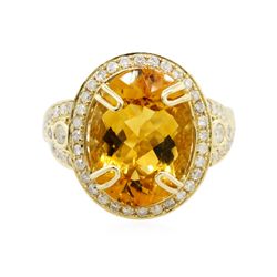 14KT Yellow Gold 7.71ct Citrine Quartz and Diamond Ring