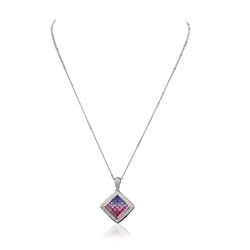 14KT White Gold 2.45ct Sapphire and Diamond Pendant With Chain