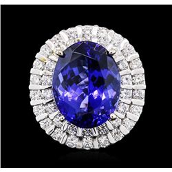 14KT White Gold GIA Certified 20.40ct Tanzanite and Diamond Ring