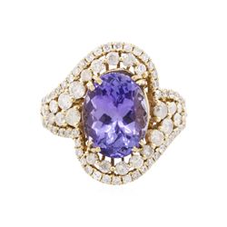 14KT Yellow Gold 4.73ct Tanzanite and Diamond Ring