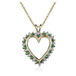 14KT Yellow Gold Emerald and Diamond Pendant With Chain