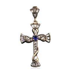 Silver and Gold 2.68ctw Cubic Zirconia Cross Pendant