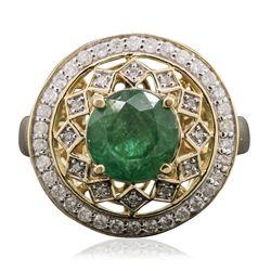 14KT Yellow Gold 2.09ct Emerald and Diamond Ring