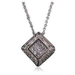 18KT White Gold 0.63ctw and Princess Diamond Pendant With Chain