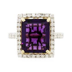 14KT Yellow Gold 5.81ct Amethyst and Diamond Ring