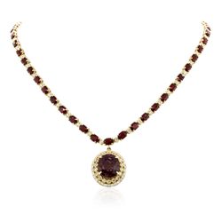 14KT Yellow Gold 40.78ctw Ruby and Diamond Necklace