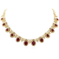 14KT Yellow Gold 16.12ctw Ruby and Diamond Necklace