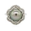 Image 1 : 14KT White Gold 10.2mm Pearl and Diamond Ring