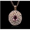 Image 2 : 14KT Rose Gold 2.16ct Tourmaline and Diamond Pendant With Chain