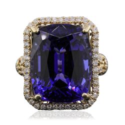 14KT Yellow Gold 25.04ct Tanzanite and Diamond Ring