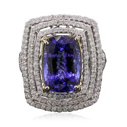 14KT Yellow and White Gold 8.13ct Tanzanite and Diamond Ring