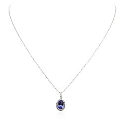 18KT White Gold 3.50ct Tanzanite and Diamond Pendant With Chain