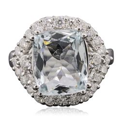14KT White Gold 4.70ct Aquamarine and Diamond Ring