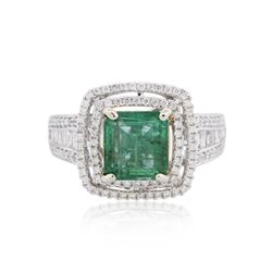 14KT White Gold 2.39ct Emerald and Diamond Ring