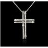 Image 2 : 14KT White Gold 0.93ctw Diamond Cross Pendant With Chain