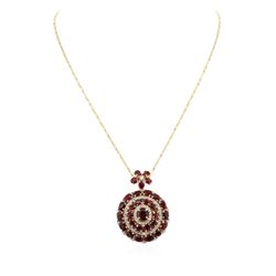 14KT Yellow Gold 11.80ctw Ruby and Diamond Pendant With Chain