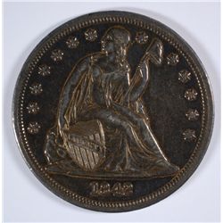 1842 SEATED DOLLAR XF/AU