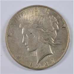 1927-D PEACE SILVER DOLLAR, XF/AU