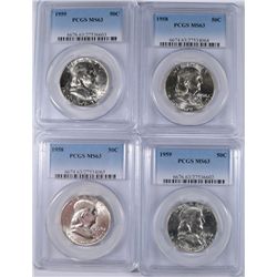 LOT OF ( 2 ) 1959 & (2) 1958 FRANKLIN HALF DOLLARS, PCGS MS-63