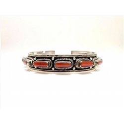 Sterling Silver .925 Red Coral Cuff Bangle