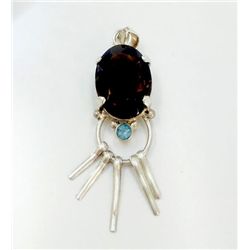 Sterling Silver .925 Smokey Quartz , Blue Zircon Pendant