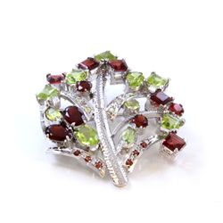 Silver Plated Garnet & Peridot Broach ctw