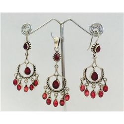 Sterling Silver .925 Ruby Corrundum Set (Ear & Pendant) 20.25g