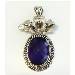 Sterling  Silver .925 Faceted  Amethyst Pendant 18.06g