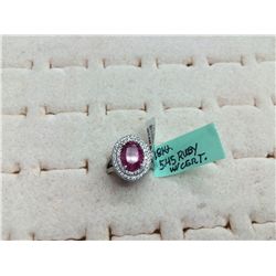 18K White Gold Ruby Oval 5.45 ct Diamond Ring