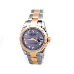 26mm Lady Rolex 18k Gold & Stainless Steel Oyster Perpetual Datejust Watch. Rhodium Roman Numeral Di