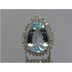 Aquamarine  20.53 ctw Diamond Cocktail Ring 14KW
