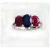 Image 1 : PINK SAPPHIRE 0.13CT / RUBY 2.11CT / BLUE SAPPHIRE 1.51CT, 14K W/G RING 5.10GRAM / DIAMOND RD 0.03CT