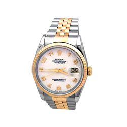 36mm Rolex 18K Gold & Stainless Steel Oyster Perpetual Datejust Watch. Ivory Arabic Dial. 18K Yellow