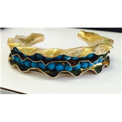 Sterling Silver .925 over Gold Plated Turquoise Bracelet  68.84g