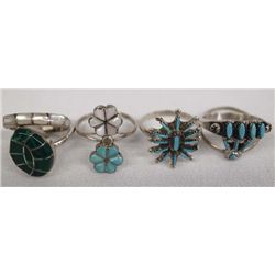 6 Zuni Sterling Silver Turquoise Rings