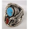 Image 1 : Navajo Sterling Turquoise Eagle Ring by E. Hoskey