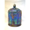 Image 1 : Carnival Glass Blue Iridescent Wafer Jar