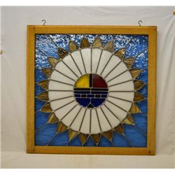 Framed Native American Sun God Stained Glass Art