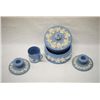 Image 1 : Blue Wedgewood Candlesticks, Powder Box & Cup