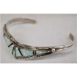 Zuni Sterling Silver Opal Bracelet by H. Addikie