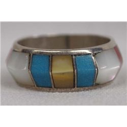 Zuni Sterling Silver Channel Inlay Ring, Size 8.5