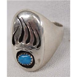 Navajo Sterling Turquoise Bear Paw Ring, Size 13