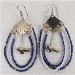 Custom Made Silver Lapis and Opal Earrings by Mann