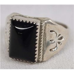 Navajo Silver Onyx Ring by A. Largo Size 12.25