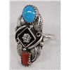 Image 1 : Navajo Sterling Turquoise Coral CZ Ring, Size 8